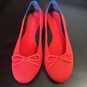 RARE ROTHYS Glamour Red Bow Ballet Flats In Box Womens Size 8-8.5 Rothy’s Shoes